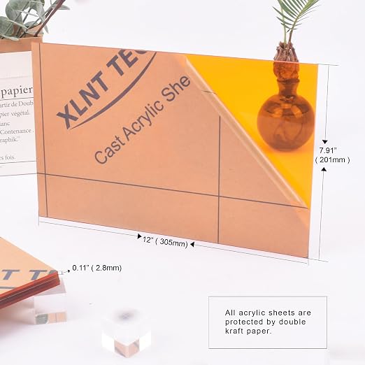 6 PCS Orange Transparent Cast Acrylic Sheets 8" x 12" x 0.118", Plexiglass