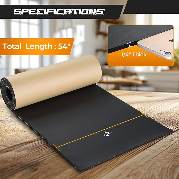 NATGAI Sponge Neoprene with Adhesive Foam Rubber Sheet 1/4” Thick X 12” Wide X