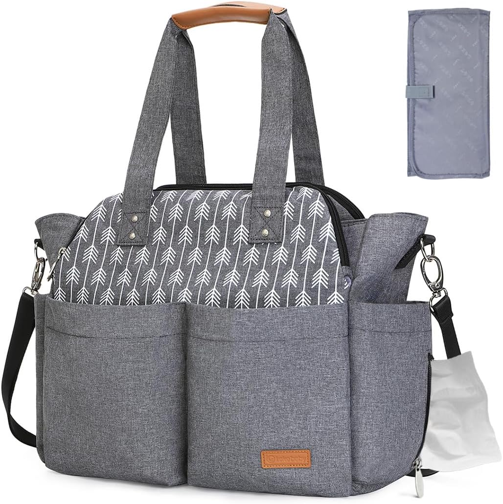 Lekebaby Diaper Bag Tote, Large Diaper Bags Waterproof,Large Mommy Bag Tote Bag Handbag Pink Travel, Black and Beige