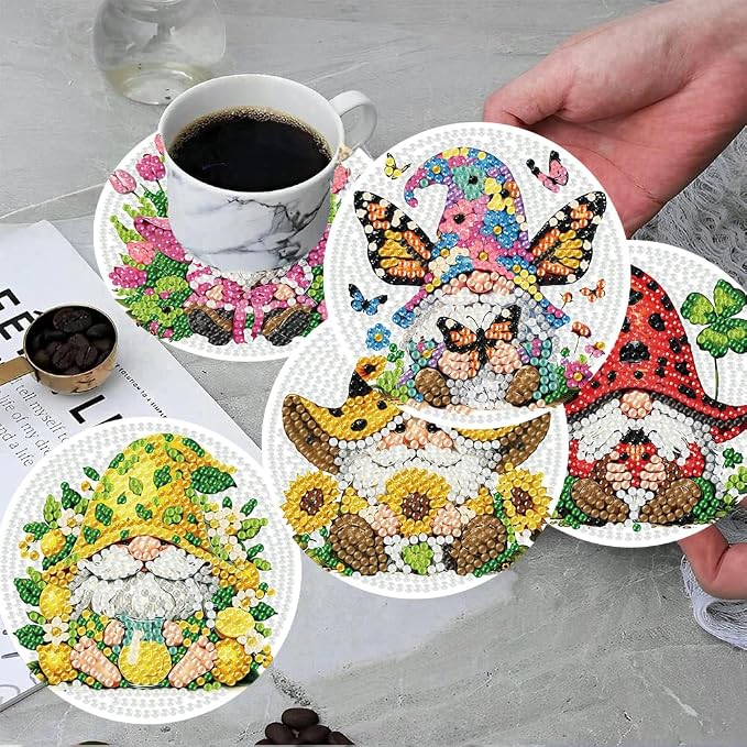 ijbnhd 8 PCS Diamond Art Coasters Gnomes Diamond Painting Coasters | Diamond