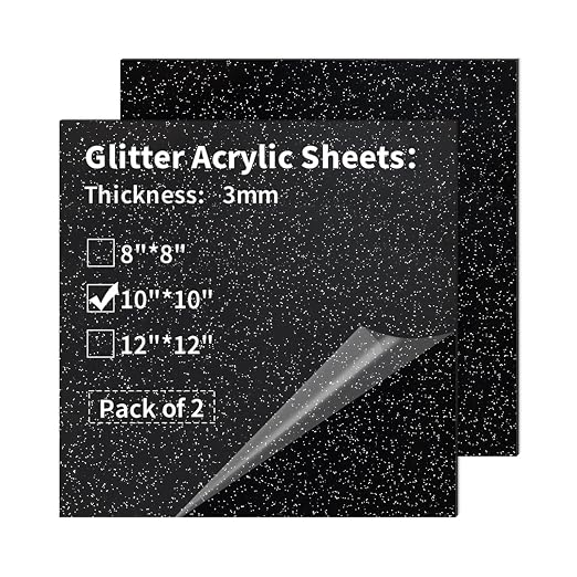 2 PCS 10 x 10 inch Glitter Colored Plexiglass Acrylic Sheets