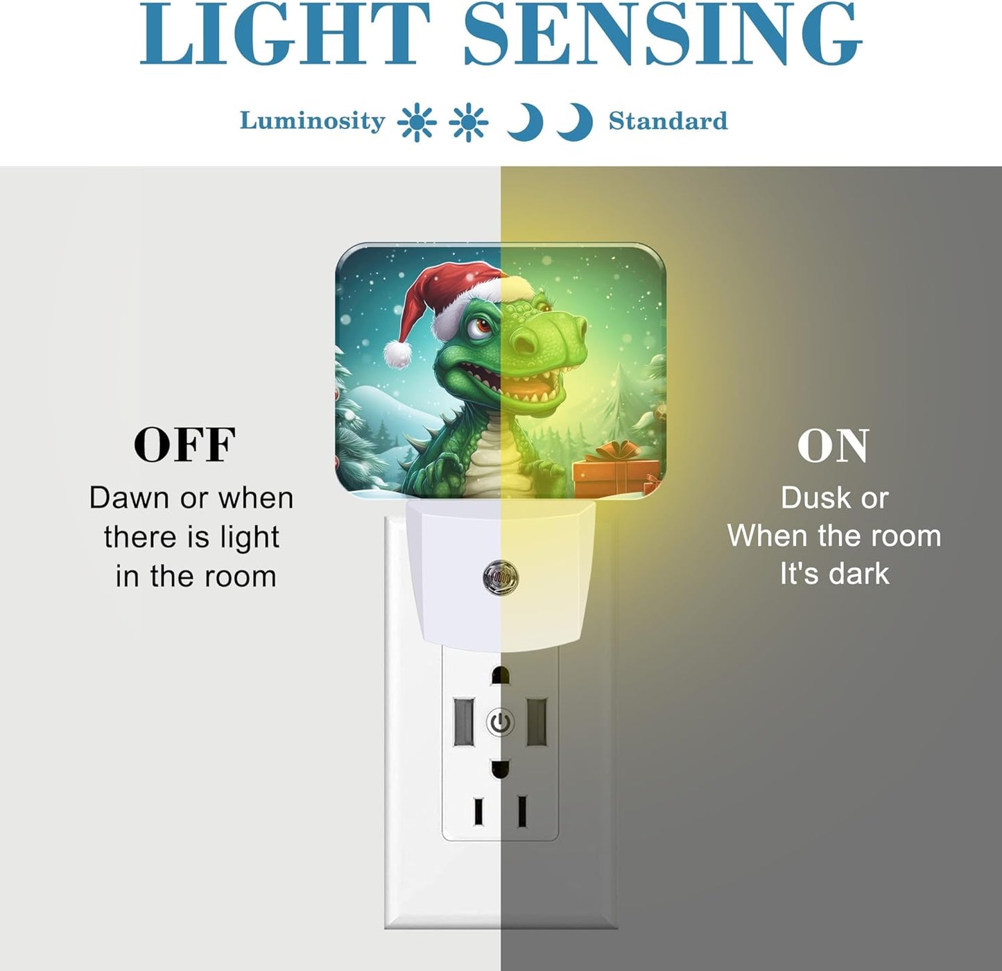 Chrismas Night Light for Kids Girls Boys, Cute Christmas Dinosaur LED Night Light Plug into Wall with Dusk to Dawn Sensor for Room, Hallway, Kitchen, Bathroom, Stairs Decor
