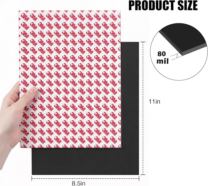 80Mil Magnetic Sheets with Adhesive 8.5" x 11", Self Sticky Letter Size Sheet