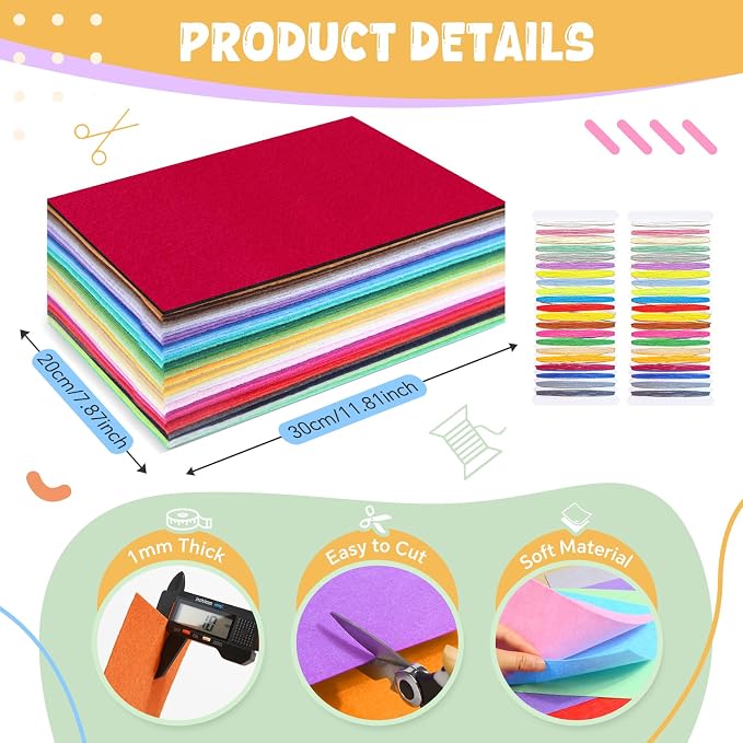 moinkerin 50Pcs Felt Sheets for Crafts