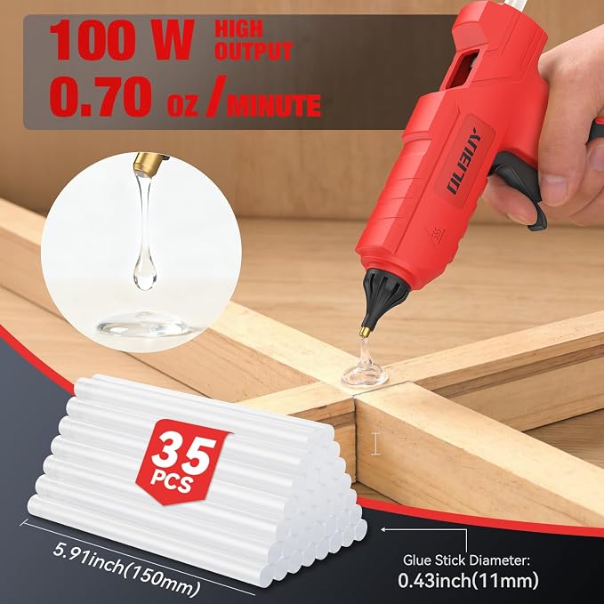 Cordless Hot Glue Gun for Mil-waukee M-18 Battery - 100W Hot Glue Gun and 35PCS
