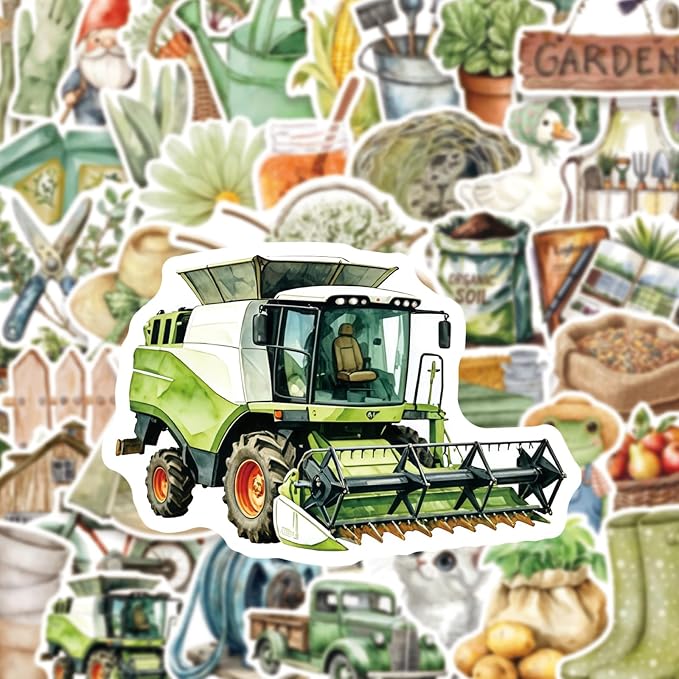 50 Pcs Cute Garden Farm Life Stickers, Vintage Plant Gardening Tool Animal