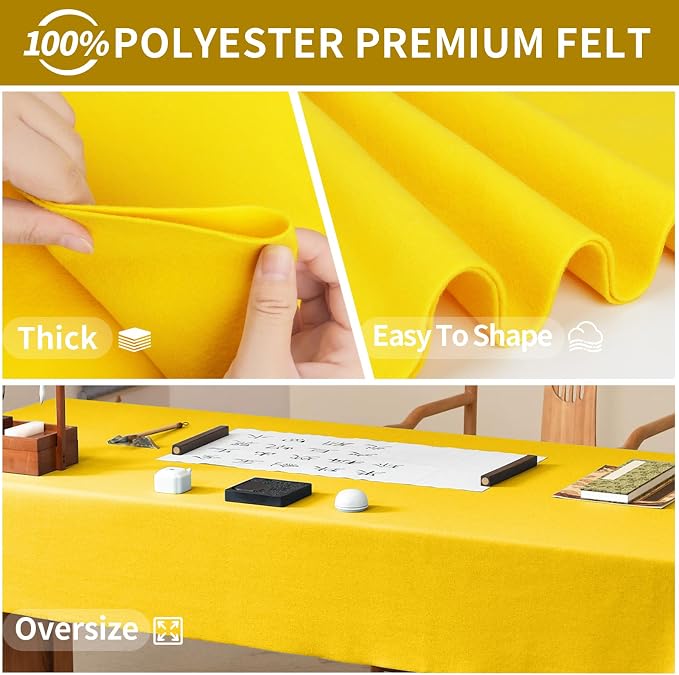 Yellow Felt Fabric Sheet 36" X 36", 1.4mm Thick Large Soft Durable Flexible