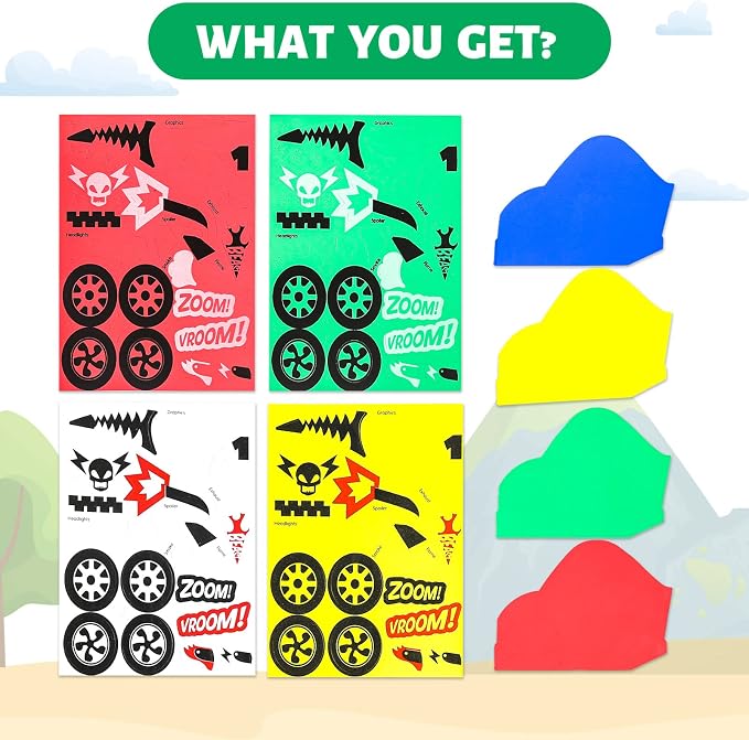 VKPI 4 Pieces EVA Foam Art Crafts Gift Kit, Creative Make Your Own Racing Cars