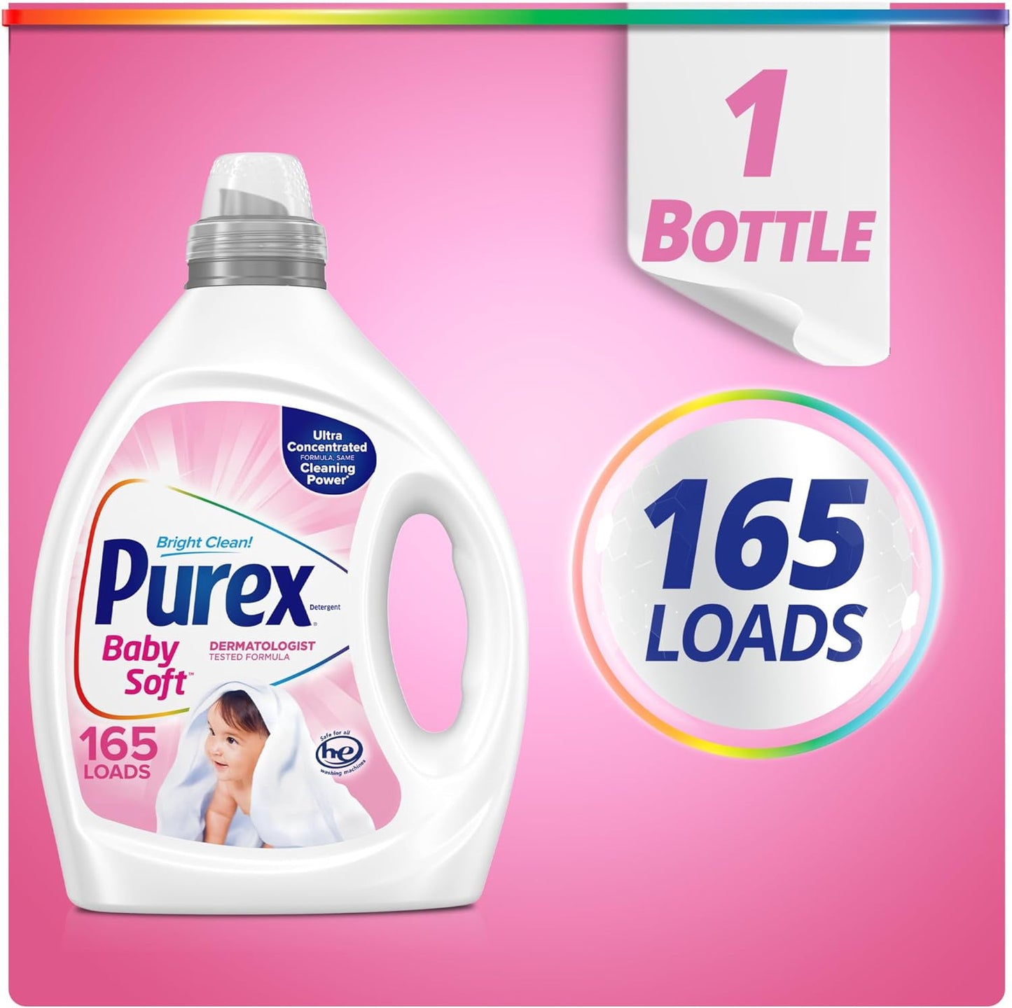 Purex Baby Laundry Detergent Liquid, Ultra Concentrated, 82.5 fl oz, 165 Loads, Hypoallergenic, Dye Free, Gentle on Skin