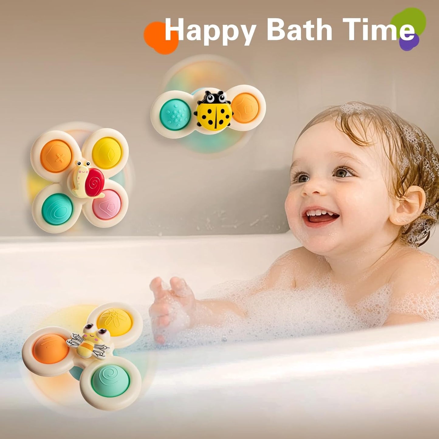 TOHIBEE 3-Piece Suction Cup Spinner Toys for 1-3 Year Old Boys & Girls - Spinning Sensory Toys for Toddlers 12-18 Months - First Birthday Gifts