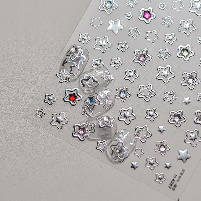 Star Nail Art Stickers Silver Star 5D Embossed Nail Decals
