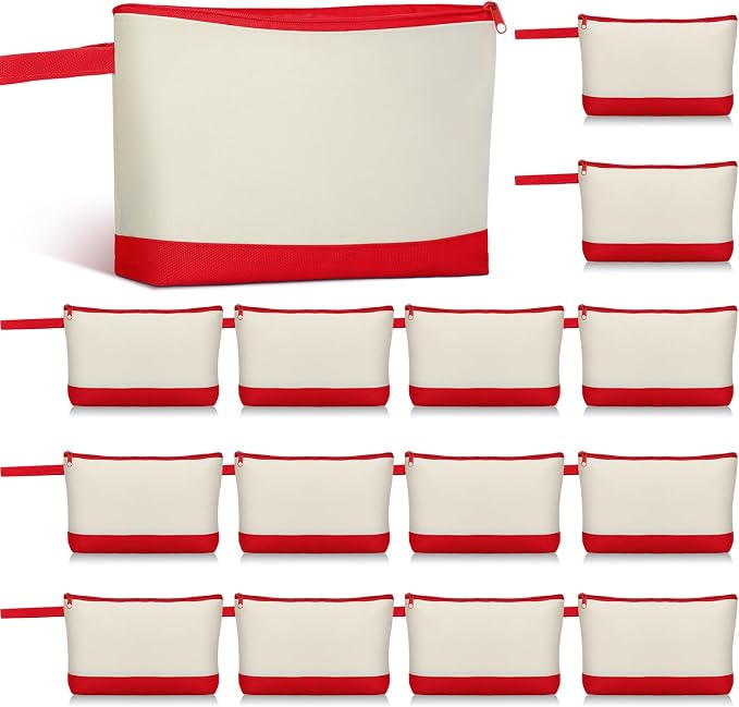 Silkfly 15 Pcs Cotton Canvas Makeup Bags Cosmetic Zipper Bags 10.2 x 5.5 x 2''