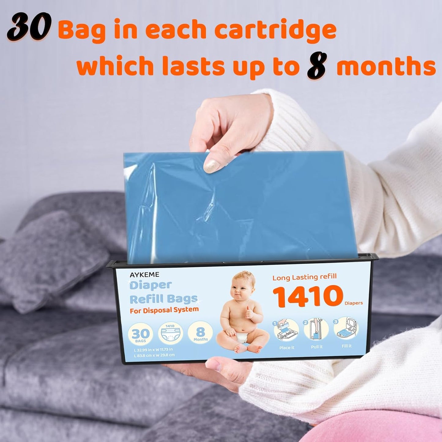 90 Bags Diaper Pail Refills Bags Compatible with Genie Easy Roll Signature & Platium Diaper Pails | 7-Layer OdorLock Technology | Up to 10 Months Use,3 Pack