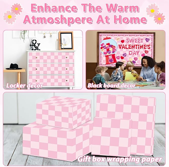 Pink Checkered Bulletin Board Paper Roll Retro Pastel Pink Bulletin Board