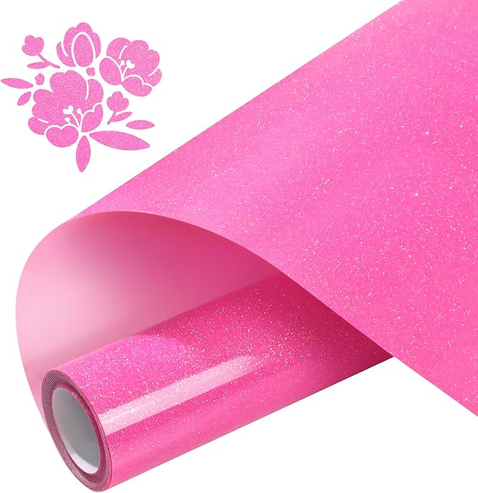 DUEUIOE Hot Pink Glitter Heat Transfer Vinyl 12" x 5FT