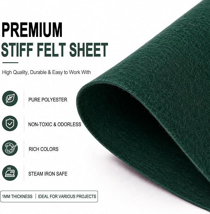 Hunter Green Large Felt Fabric 36" x 36", 1mm Stiff Felt Sheet, Nonwoven Fabric