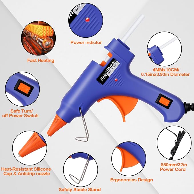 10 Pack Mini Hot Glue Gun with 50 Glue Sticks, 5 Colors Mini Hot Glue Gun Set