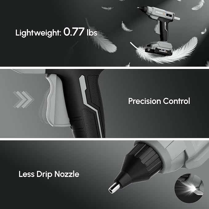 WORKPROX Cordless Hot Glue Gun, 20V Rechargeable Full-Size Kit | 90min Runtime