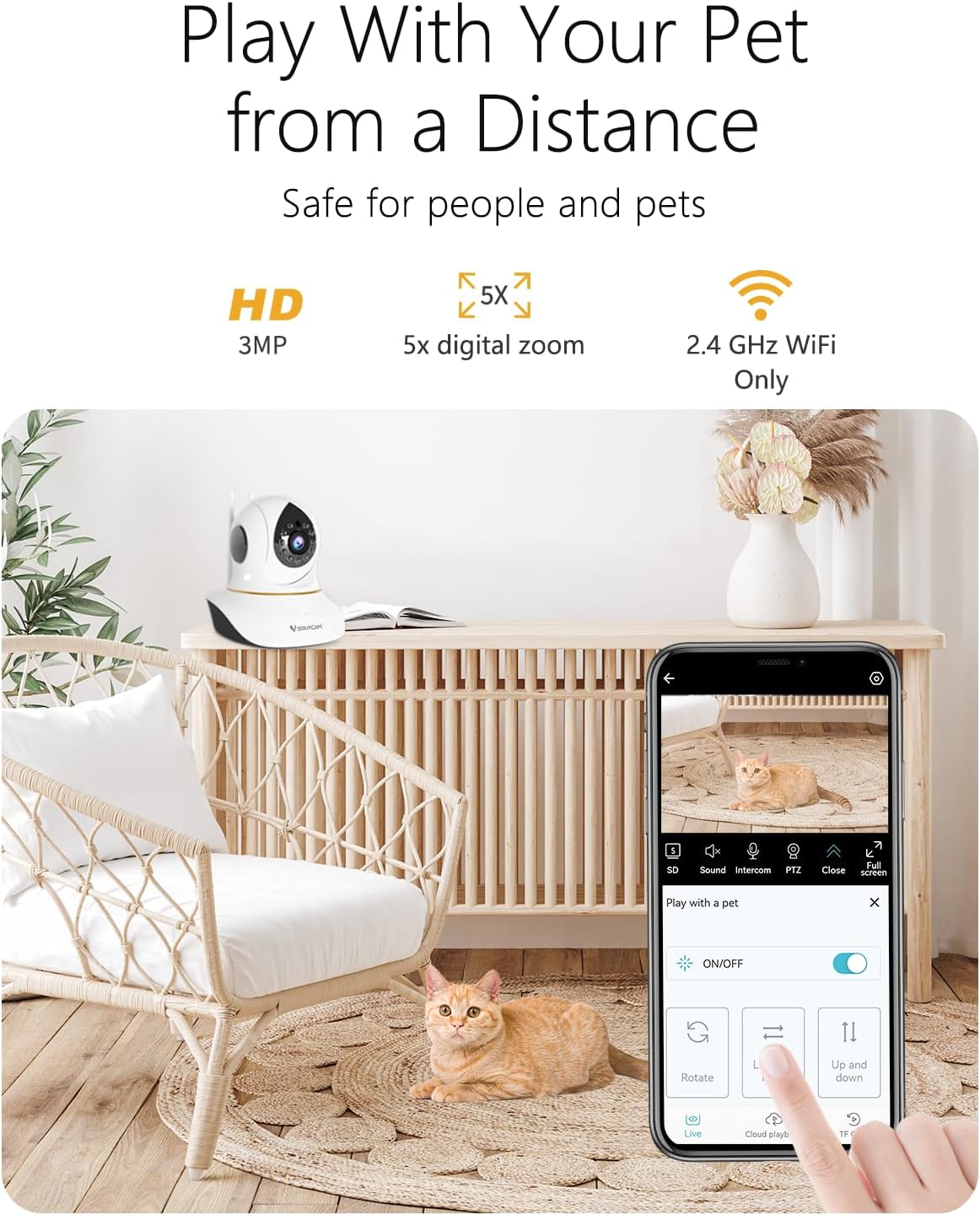 VSTARCAM Interactive Pet Camera with Dual WiFi Antennas, 360° Pan-Tilt, 2K Dog & Cat Camera with Phone APP, 2.4GHz WiFi, IR Night Vision, Motion Detection, 2-Way Audio, Dog Cameras for Pet Monitoring