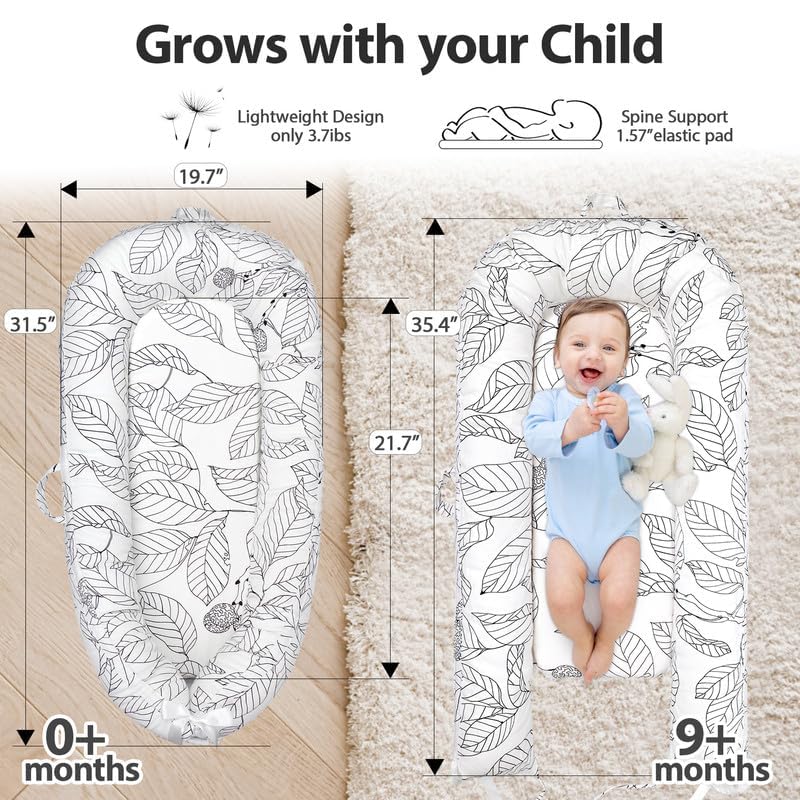 Baby Lounger | Organic Cotton Infant Lounger | Reversible, Adjustable & Portable Floor Lounger | Soft, Breathable, Washable Cover