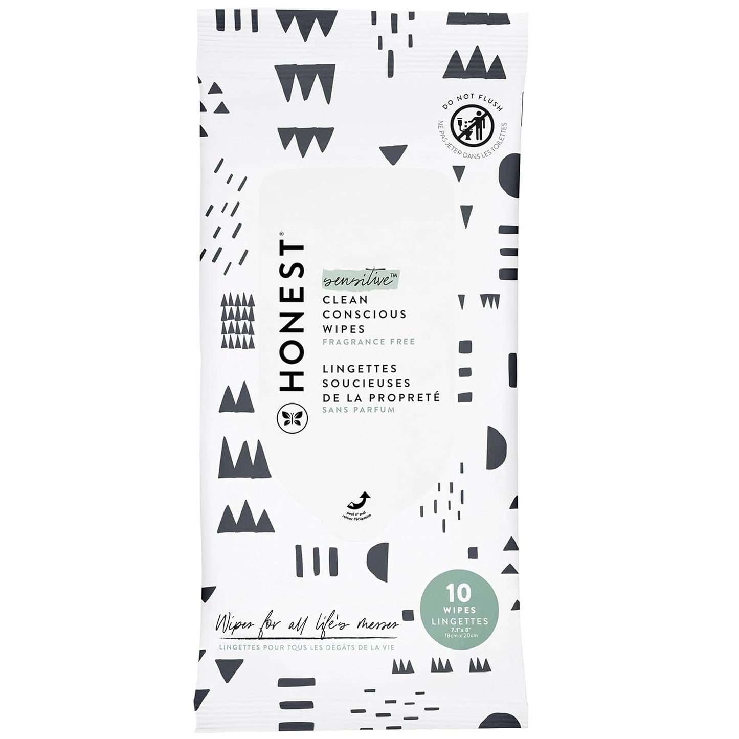 The Honest Company Clean Conscious Multi-Use Wipes Hypoallergenic and Unscented for Sensitive Baby Skin Over 99% Water Compostable Plant Based Baby Wipes Pattern Play 10 Count