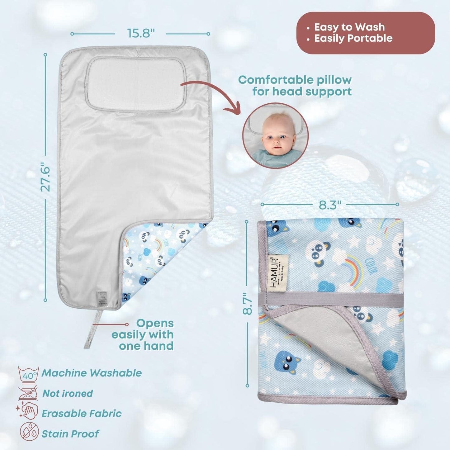 Hamur Home Portable Changing Pad – Waterproof, Washable & Easy Wipe Clean, Foldable Travel Baby Changing Mat for Diaper Bag, Compact & Lightweight, Must-Have for Newborns (Dream Pattern)