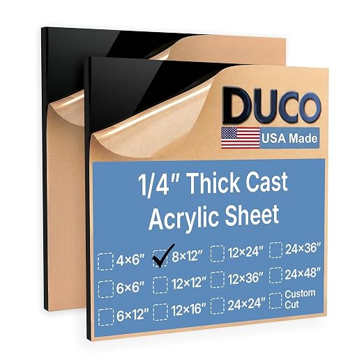 Duco Black Cast Acrylic Sheets 1/4" Thick 8" x 12"