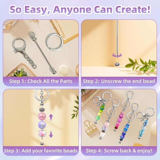 28 Pcs Beadable Keychain Bars