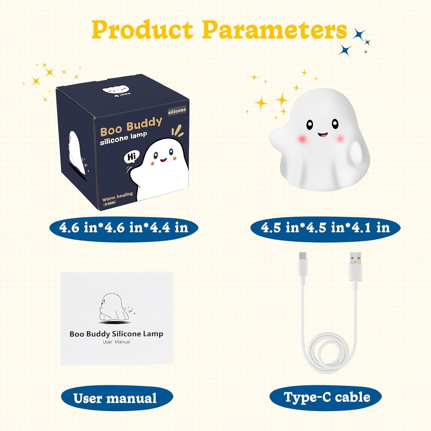 Ghost Night Light for Kids, Cute Nursery Lamp with 19 Interactive Sounds & 3 Light Modes & 30-Min Timer, Rechargeable Silicone Touch Nightlight for Halloween Decor Bedroom (White Ghost)
