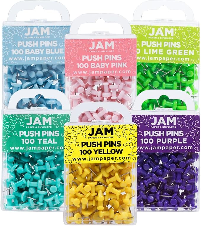 JAM PAPER Colorful Push Pins