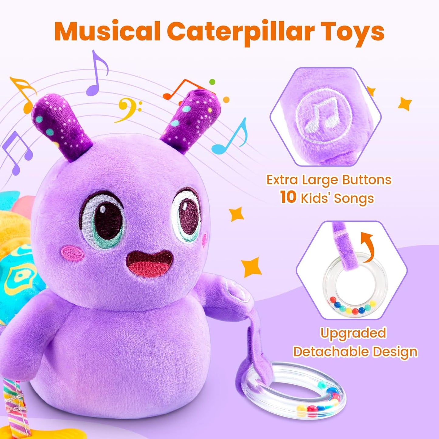 Baby Toys 0-6 Months, Washable Baby Musical Caterpillar Toys with 10 Kid's Song,Rattles,BabyTeething Toys,Suitable for 0-6, 6-12 Months Infant Tummy Time Toy,Newborn Baby Boy&Gril Scensory Gifts