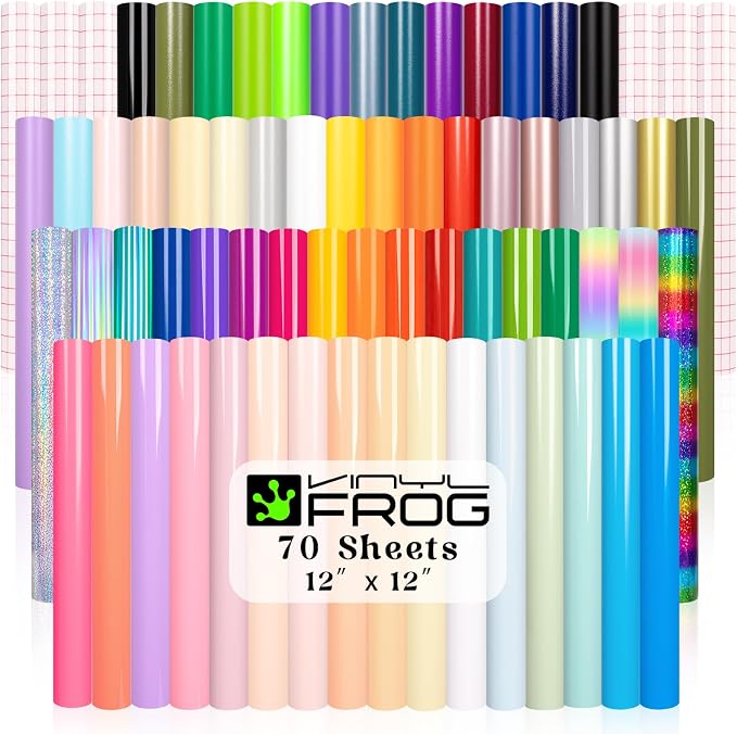 VINYL FROG Permanent Adhesive Vinyl Bundle 70 Pack Adhesive Vinyl Sheets