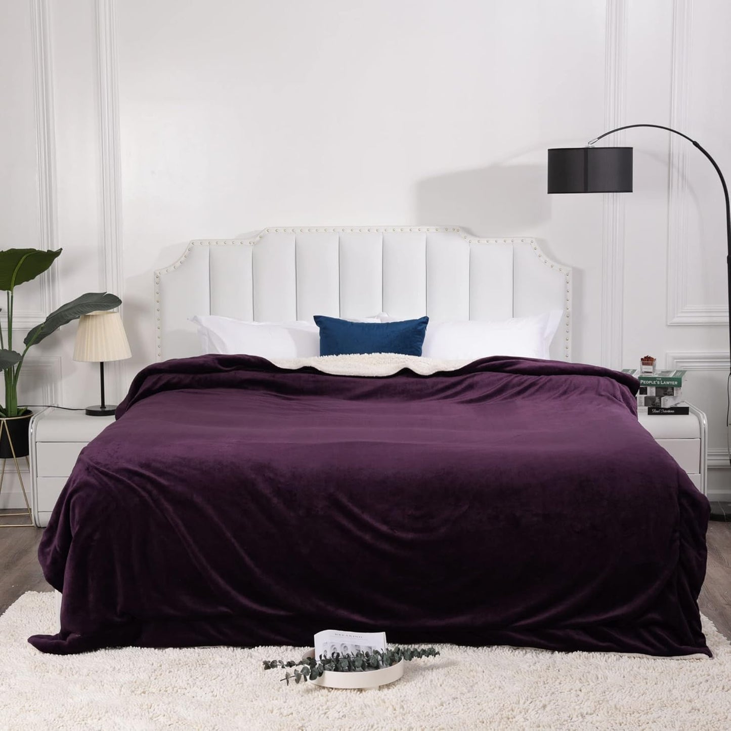 NANPIPER King Size Sherpa Blanket, Soft Fleece Throw for Bed, Reversible Thick Fuzzy Blanket for Winter (Purple, 90x108 inches)