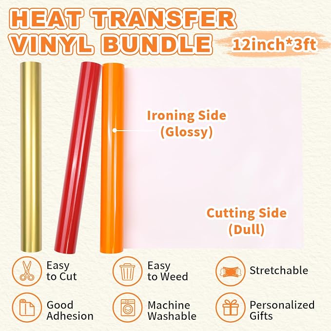 MEVOREW Heat Transfer Vinyl Bundle-12x3FT Iron on Vinyl