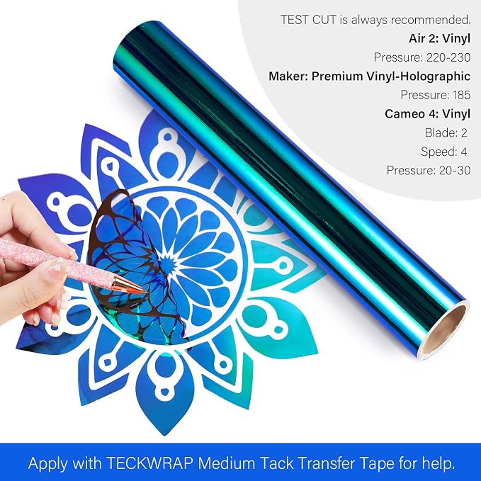 TECKWRAP Holographic Chrome Vinyl 12" x 60", Peacock Blue- Permanent Adhesive