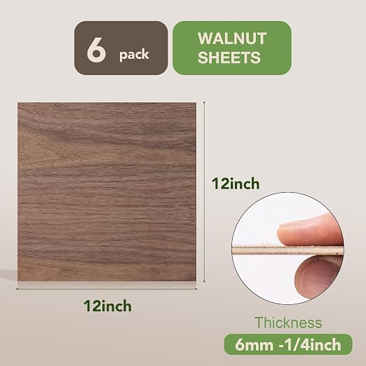 Rowood 6 Pack Walnut Plywood 1/4, Thin 6mm Unfinished Plywood