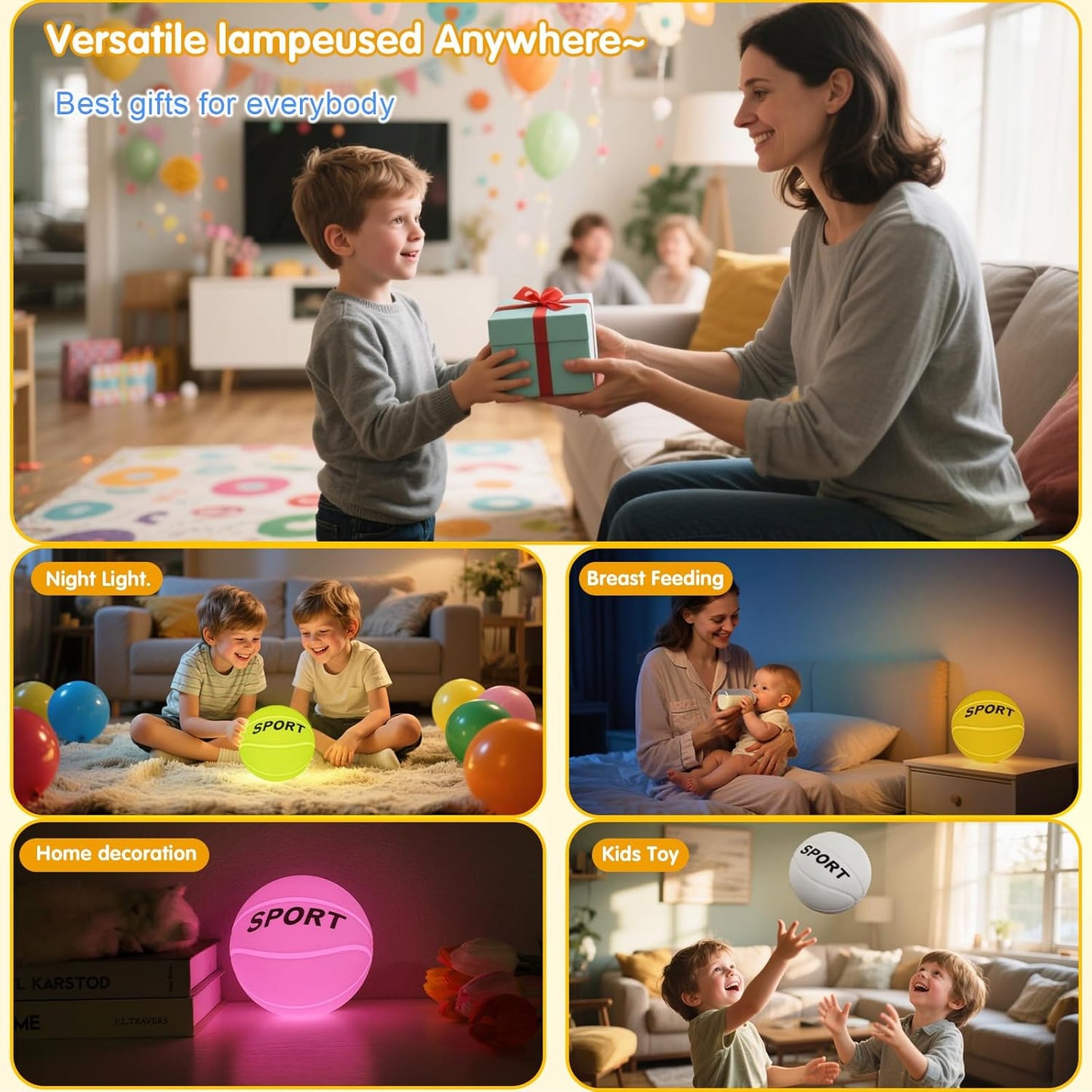 Silicone Night Light for Kids Lamp, 9 Colors with Remote Timer, Dimmable Rechargeable Baby Night Lights for Nursery, Battery Operated Lamp for Bedroom, Girls and Boys, Toddler, Baby Gifts (5.91)