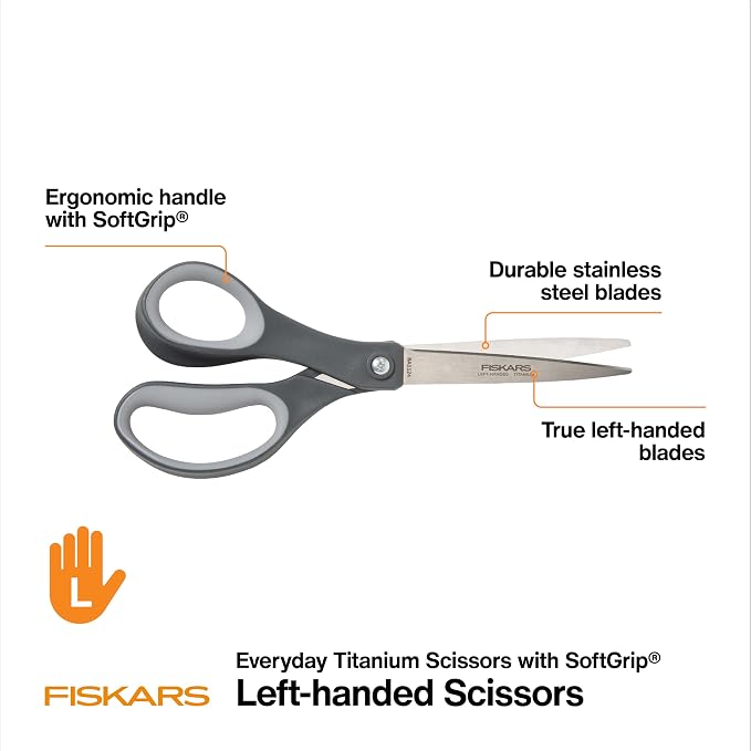Fiskars 8" Left-Handed Titanium All Purpose Scissors