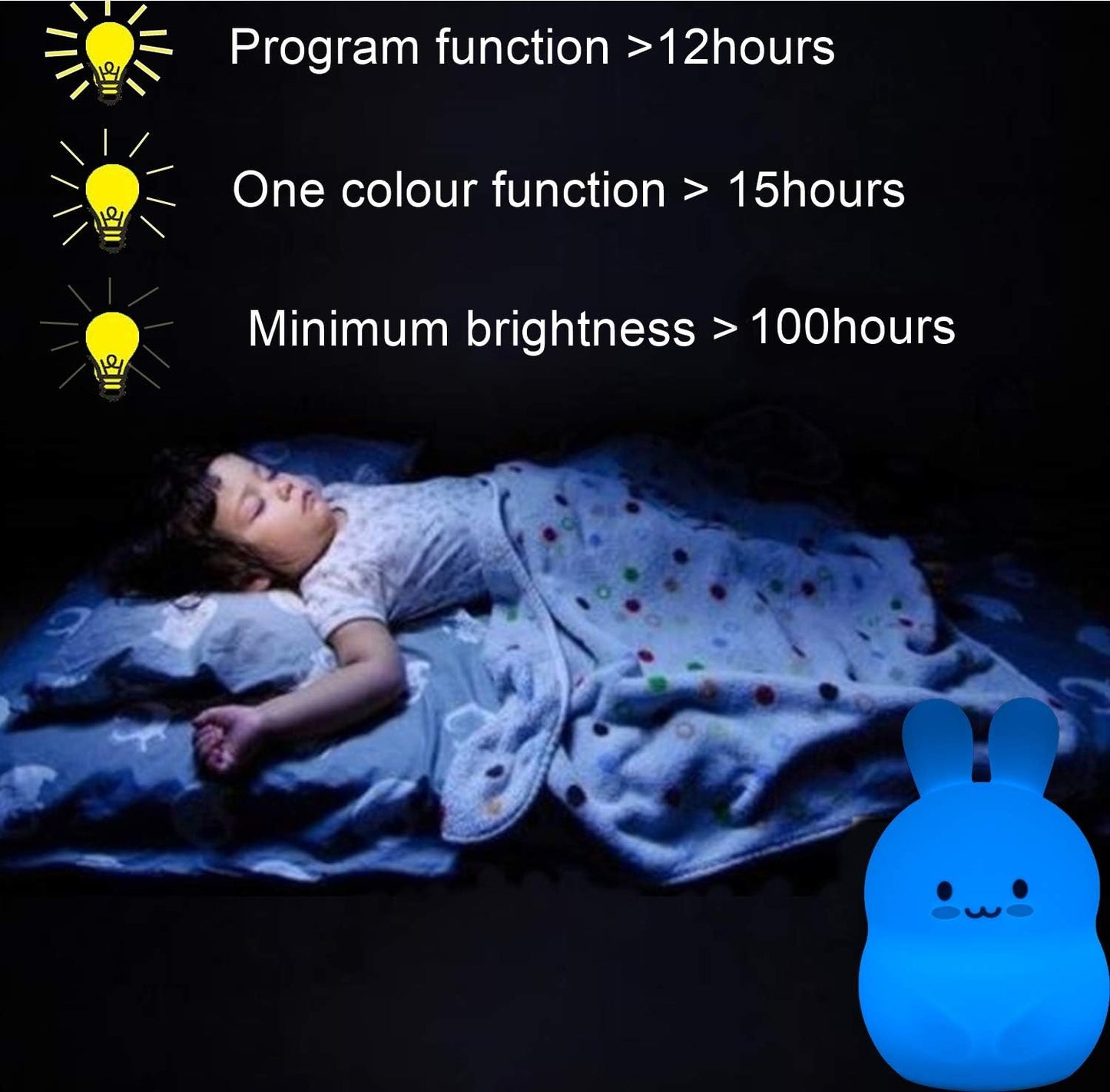 Rabbit Night Lights for Kids, Babies Nursery Lamp, Kids lamp, Child Bedroom Bedside Lamp, Changeable Brightness & Color Children's Table Night-Lights, Holiday Gifts, Child Gift - Medium