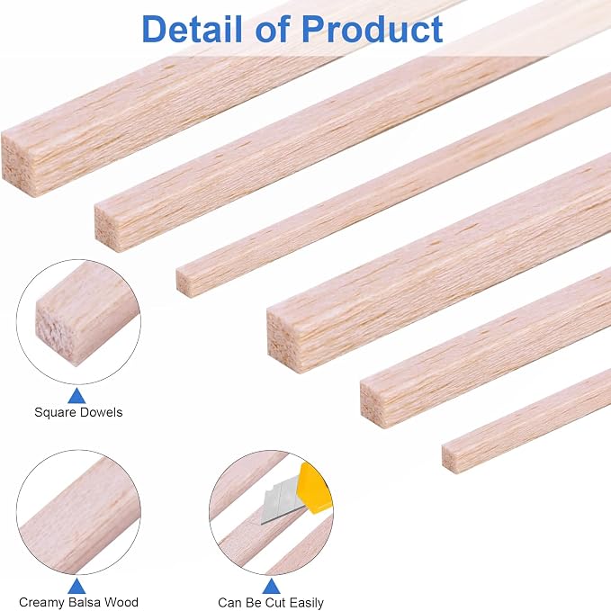 444Pcs Balsa Wood Sticks Variety Sizes Wood Strips Square Wooden Dowels Rod |