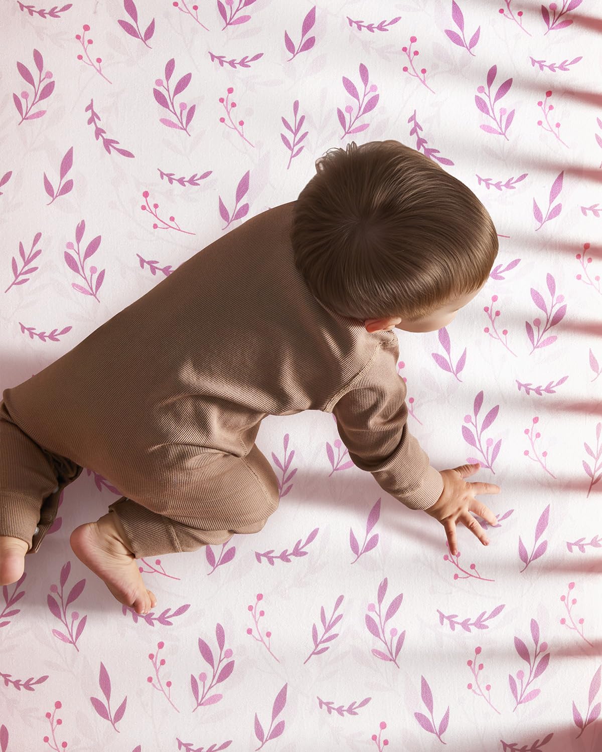 Pack and Play Sheets Fitted 3 Pack, Mini Crib Sheets for Pack N Play Mattress Stretchy Portable Playard Sheets, Soft Breathable Purple Leaf