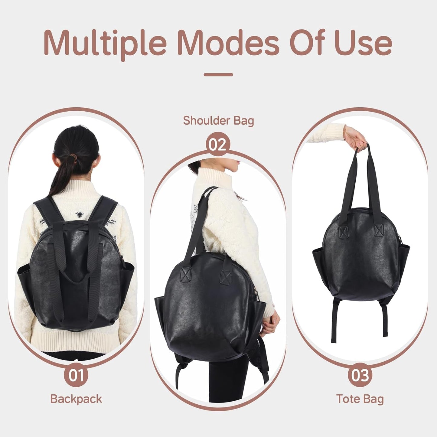 Stylish Diaper Bag Backpack, Leather Large Capacity Travel Baby Diaper Bag Tote for Mom Dad, Handbag shoulder bag, Waterproof, Lightweight Black