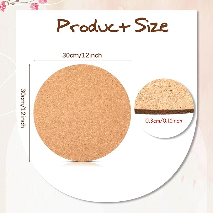 Boao 6 Pcs 12 Inch Large Cork Plant Coaster Round Cork Mat Trivet Absorbent