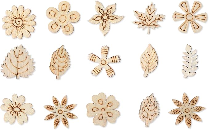 100 Pack Wooden Flower Cutouts for Crafts, 20mm Wood Spring Ornaments to Paint