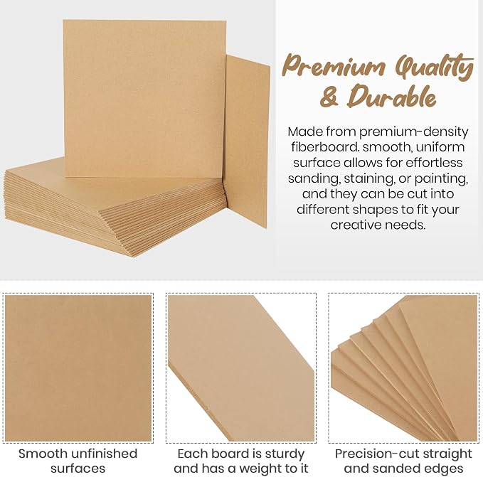 CALPALMY 24-Pack MDF Board 1/8 Inch Thick 12" x 12" Unfinished Wood Panels