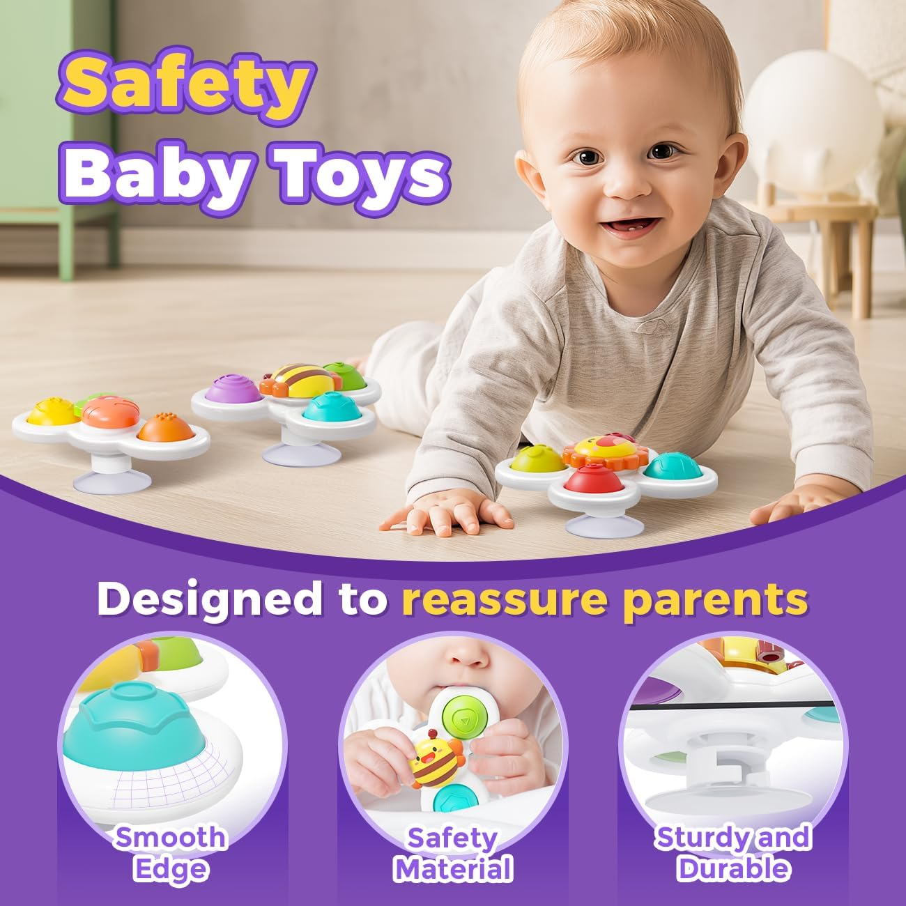 3PCS Pop Suction Cup Spinner Toys: Spinner Toys for 1 Year Old Boy Girl - Sensory Baby Bath Toy for Toddlers 1-3 -12 18 Months Boy Birthday Gift for Infant