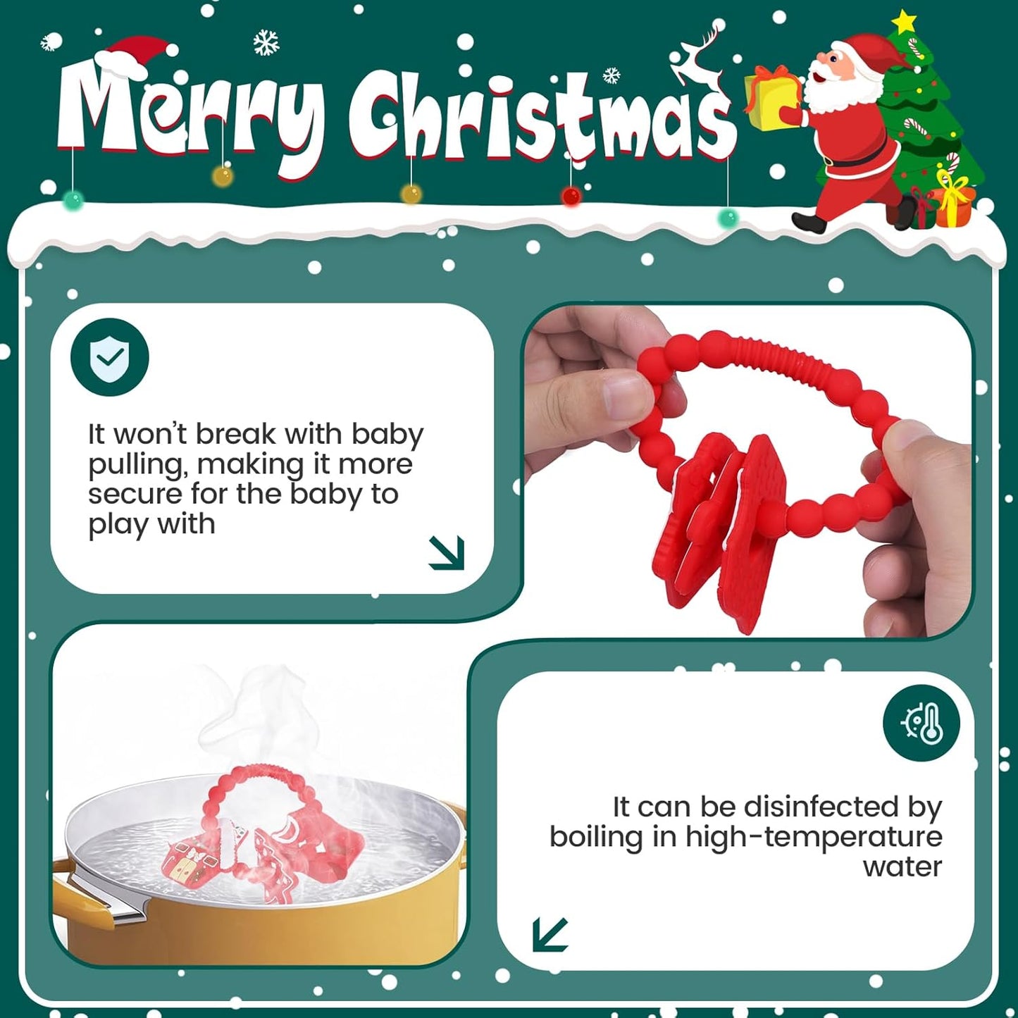 Baby Silicone Christmas Ring Toy,Food Grade Silicone Chew Toys for 0-6,6-12,12-18 Months Newborns,Infants,Toddlers Teething Relief,Safe and Soft,BPA Free,Baby Essentials. (Red)