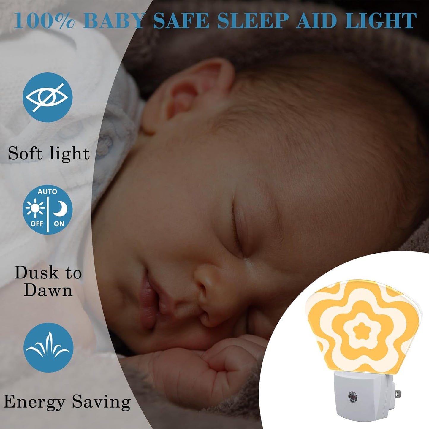 Retro Flower Swirl Night Light Plug into Wall, Yellow Flowers Night Light with Dusk to Dawn Sensor for Kid Girls Boys Women Men Bedroom, Hallway, Kitchen, Bathroom, Stairs Decor