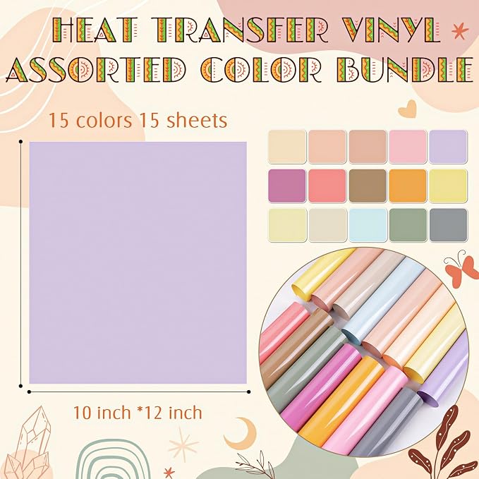 VINYL FROG 15 Sheets Heat Transfer Vinyl Bundle 12"x10" Neutral Tone Pink