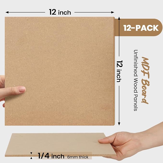 CALPALMY 12-Pack MDF Board 1/4 Inch Thick 12" x 12" Unfinished Wood Panels